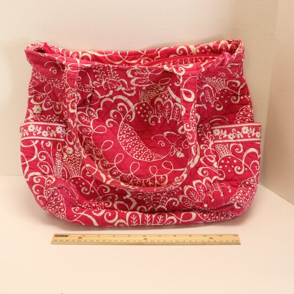 Vera Bradley Tote Cushioned Cloth Women's Red and White Handbag - Picture 4 of 6
